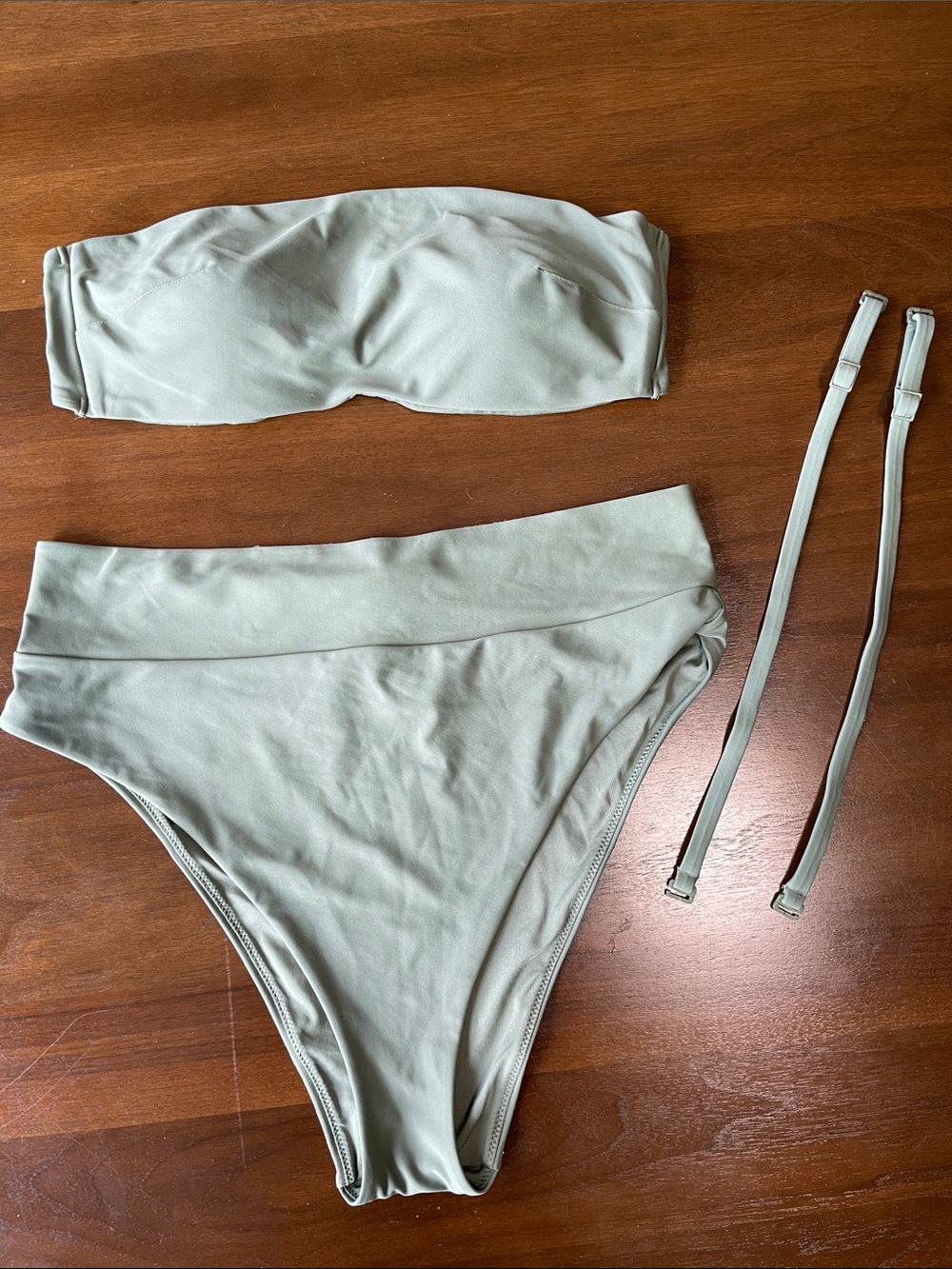 aerie Sage Green Bandeau High-Waist Bikini Set